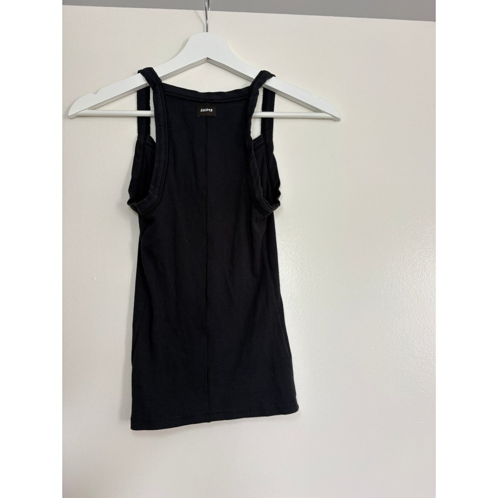 SKIMS Cotton Rib Tank Top Small Soot Black Picot Trim Scoop Neck Basic - Picture 6 of 6